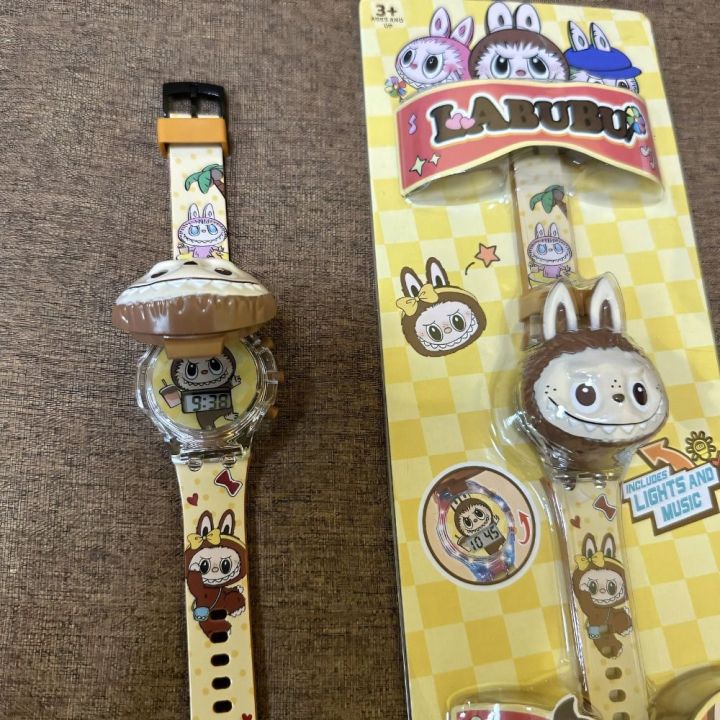 FORWDG Labubu Đồng hồ LED Phát sáng ban đêm Hoạt hình 3D Đồng hồ điện tử Bền Âm nhạc Quà Tặng trẻ em/học sinh Dành cho trẻ em