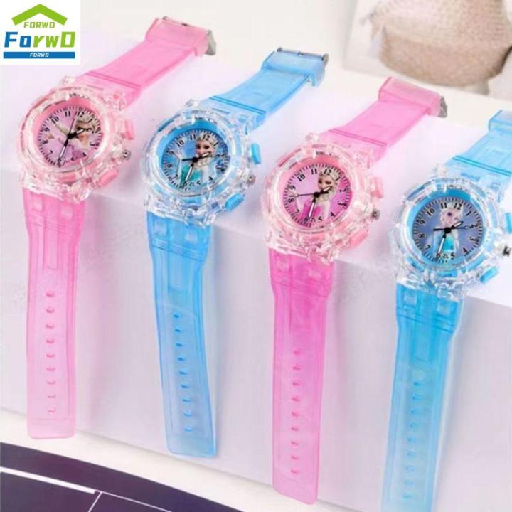 FORWDG Phát quang Đồng hồ đeo tay Elsa đông lạnh Tròn Dây đeo đồng hồ PVC Đồng hồ thạch anh Sáng Tạo Hoạt hình Đồng hồ đeo tay