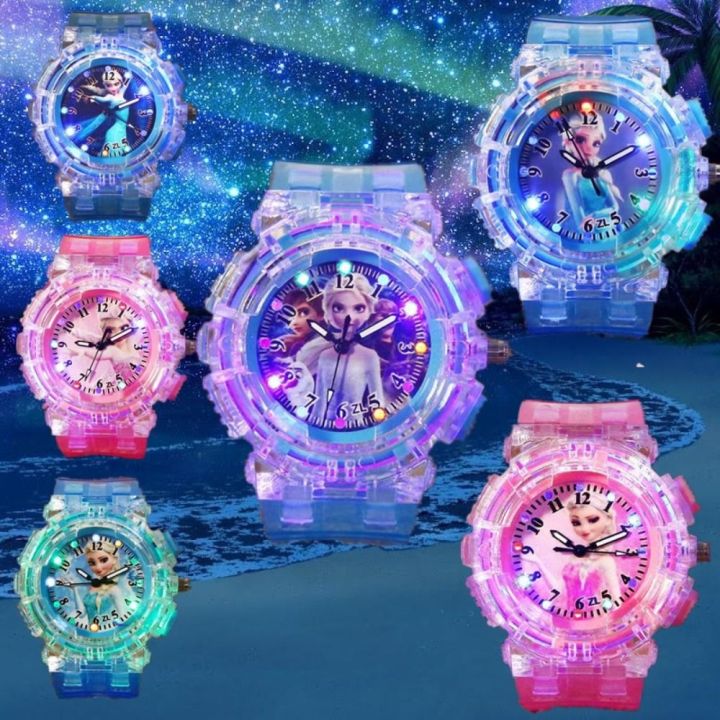 FORWDG Phát quang Đồng hồ đeo tay Elsa đông lạnh Tròn Dây đeo đồng hồ PVC Đồng hồ thạch anh Sáng Tạo Hoạt hình Đồng hồ đeo tay