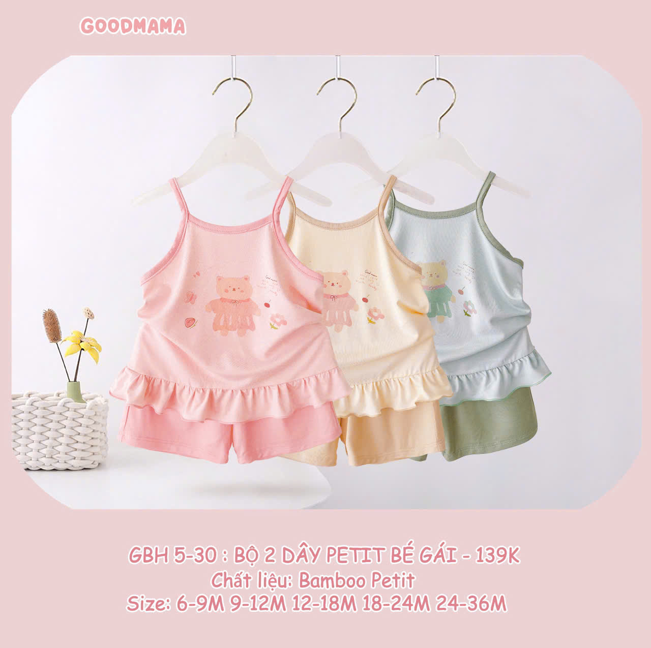 Bộ Đồ Hai Dây Bé Gái Chất Liệu Petit Thoáng Mát