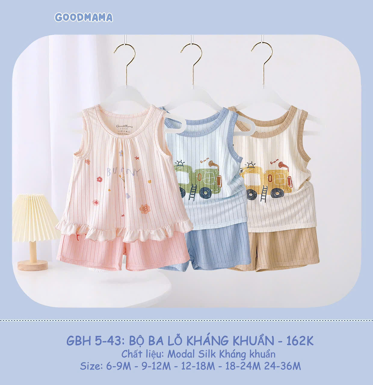 Bộ ba lỗ Goodmama chất liệu kháng khuẩn cho bé