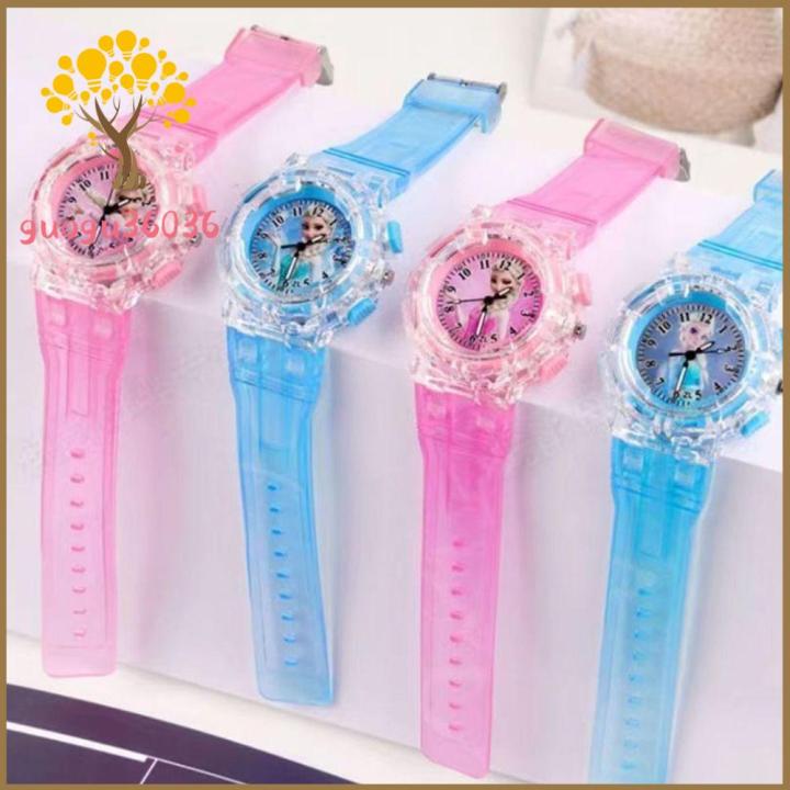 GUOGU Dây đeo đồng hồ PVC Đồng hồ đeo tay Elsa đông lạnh Phát quang Tròn Đồng hồ thạch anh Sáng Tạo Thường ngày Đồng hồ đeo tay