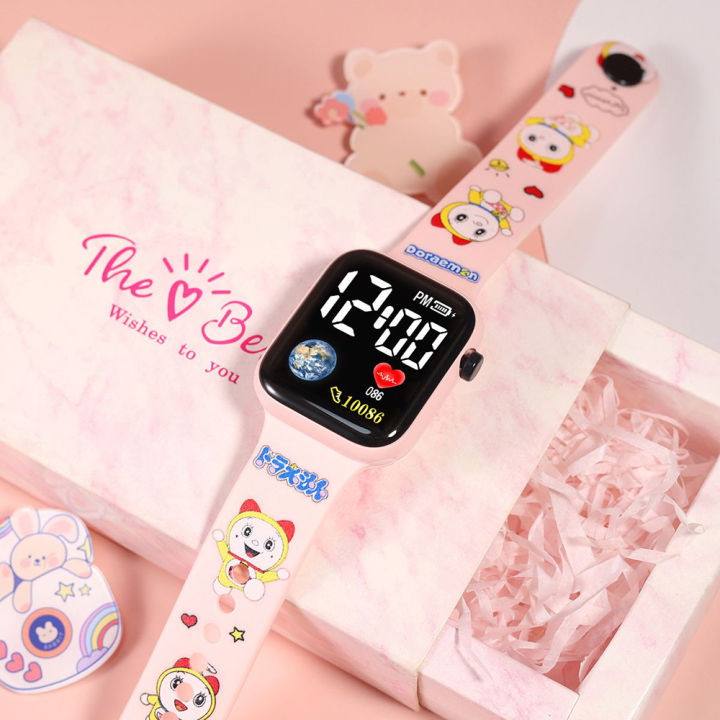 【Hàng có sẵn】đồng hồ điện tử cho học sinh trẻ em vuông cá tính thời trang đồng hồ LED nút in hoạt hình