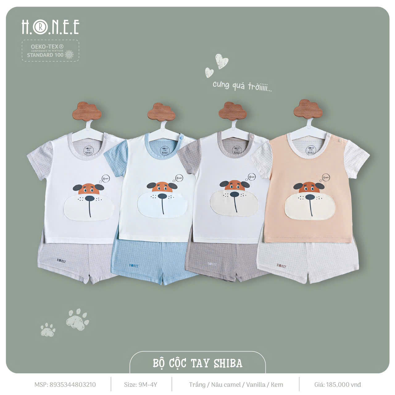 Bộ đồ cộc tay họa tiết cún Shiba năng động cho bé