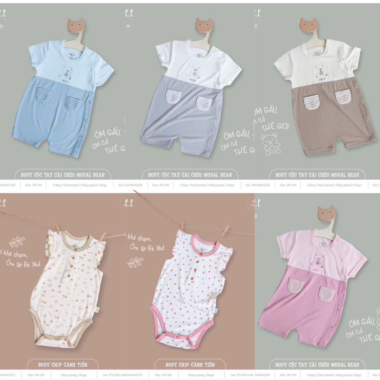 Body cộc tay HRNEE họa tiết xinh xắn cho bé yêu