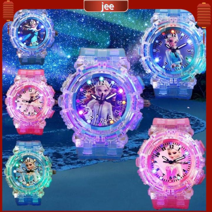 JEE Phát quang Đồng hồ đeo tay Elsa đông lạnh Tròn Dây đeo đồng hồ PVC Đồng hồ đeo tay Thời trang Hoạt hình Đồng hồ thạch anh