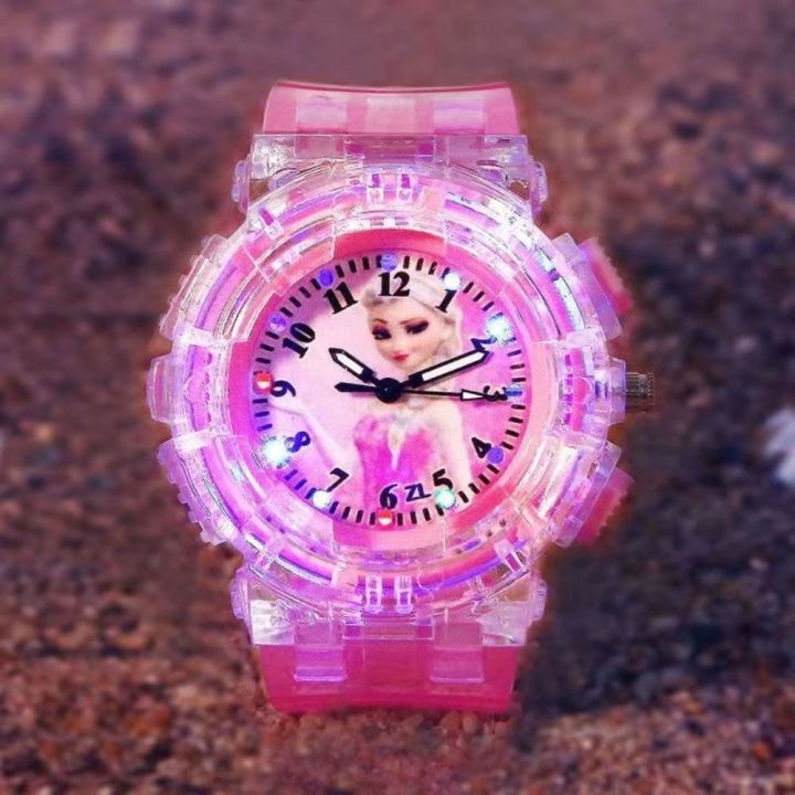 JEE Phát quang Đồng hồ đeo tay Elsa đông lạnh Tròn Dây đeo đồng hồ PVC Đồng hồ đeo tay Thời trang Hoạt hình Đồng hồ thạch anh