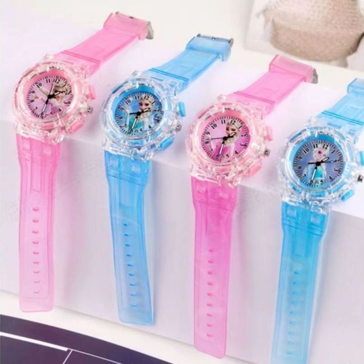 JEE Phát quang Đồng hồ đeo tay Elsa đông lạnh Tròn Dây đeo đồng hồ PVC Đồng hồ đeo tay Thời trang Hoạt hình Đồng hồ thạch anh
