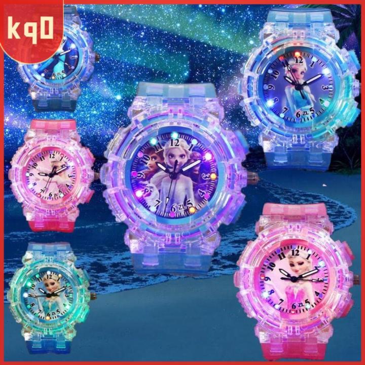 KQ0 Dây đeo đồng hồ PVC Đồng hồ đeo tay Elsa đông lạnh Phát quang Tròn Đồng hồ thạch anh Thời trang Hoạt hình Đồng hồ đeo tay