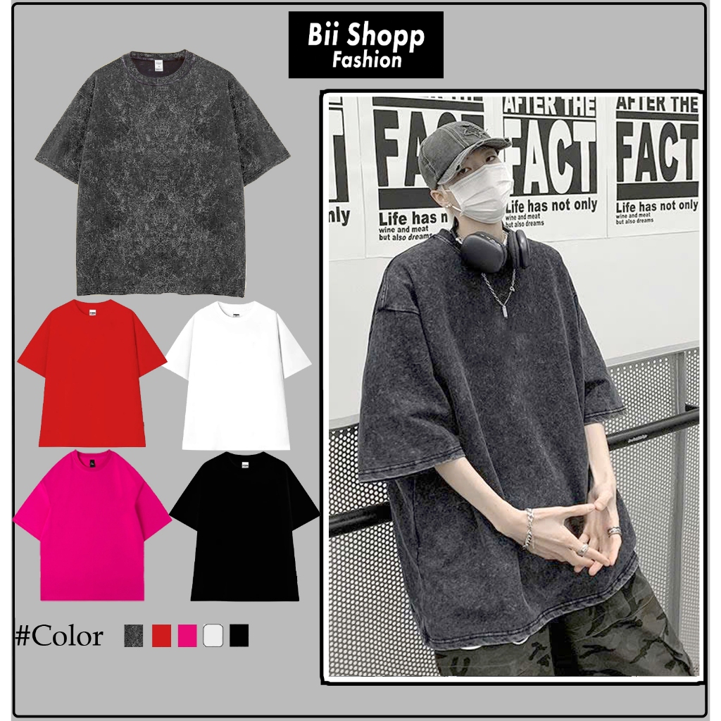 LOCAL BRAND Áo thun Wash Trơn Phong Cách Unisex Form Rộng / Áo thun Trơn Phông Màu Phong Cách Âu Mỹ