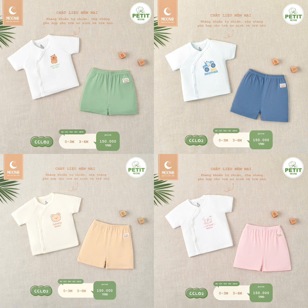 Bộ đồ sơ sinh Moon cài lệch thoáng mát cho bé yêu