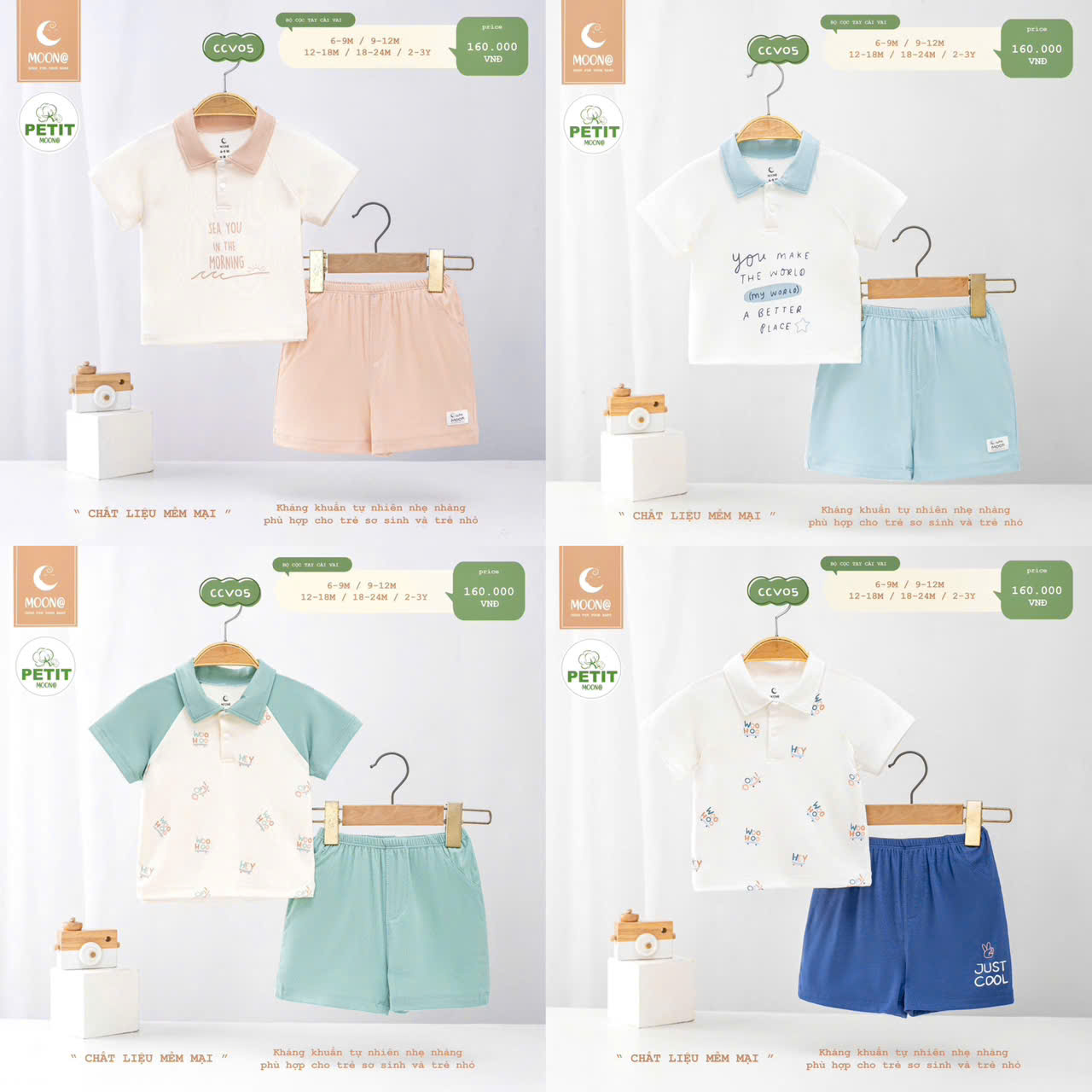 Bộ đồ cộc tay cổ bẻ phong cách Moon cho bé