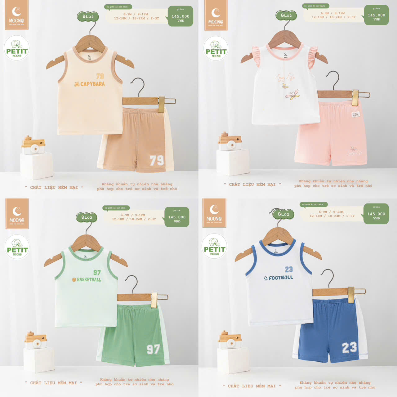 MOON - Bộ quần áo sát nách chất petit cho bé
