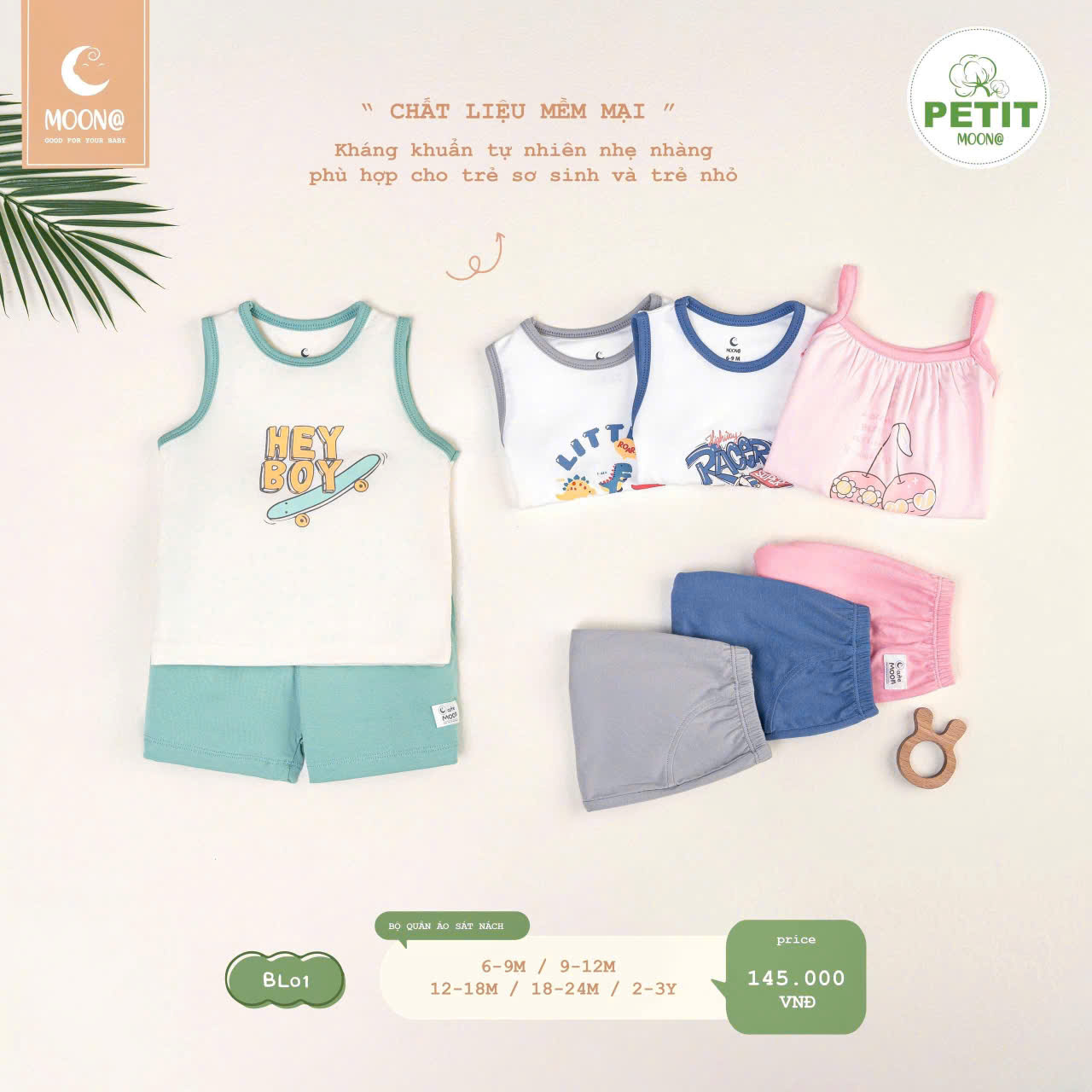 Bộ Sát Nách Cotton Moon Siêu Mềm Mịn Cho Bé