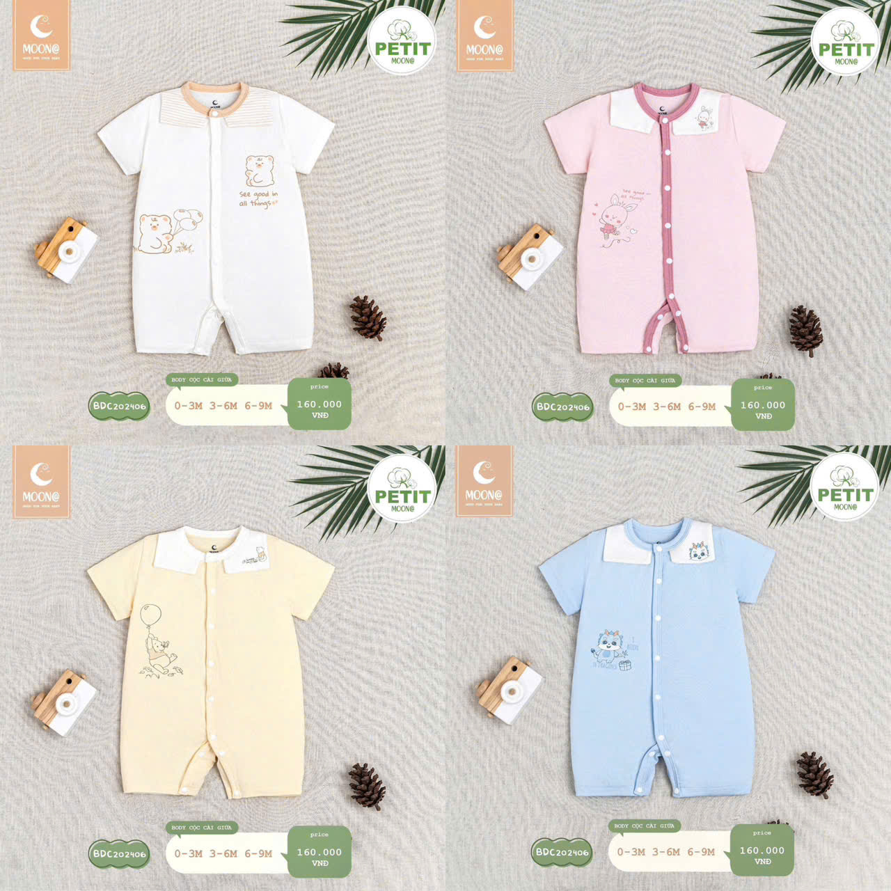 Bộ Body Liền Thân Moon Cotton Mềm Mịn Cho Bé Yêu