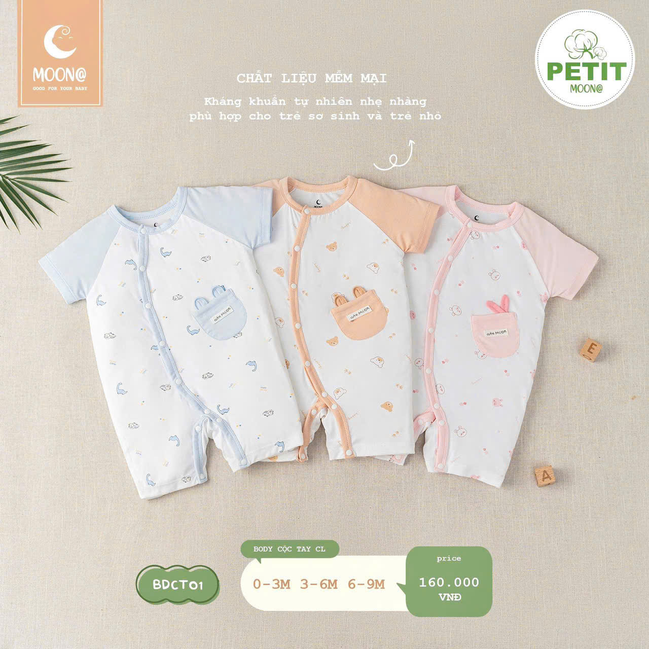 Bodysuit Cộc Tay Moon Sợi Tre Co Giãn Thoáng Khí