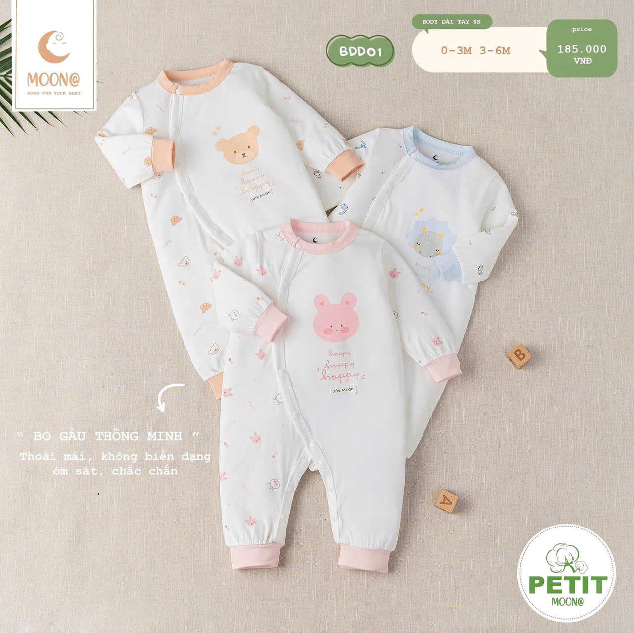Body dài tay Moon họa tiết tinh tế cho bé sơ sinh