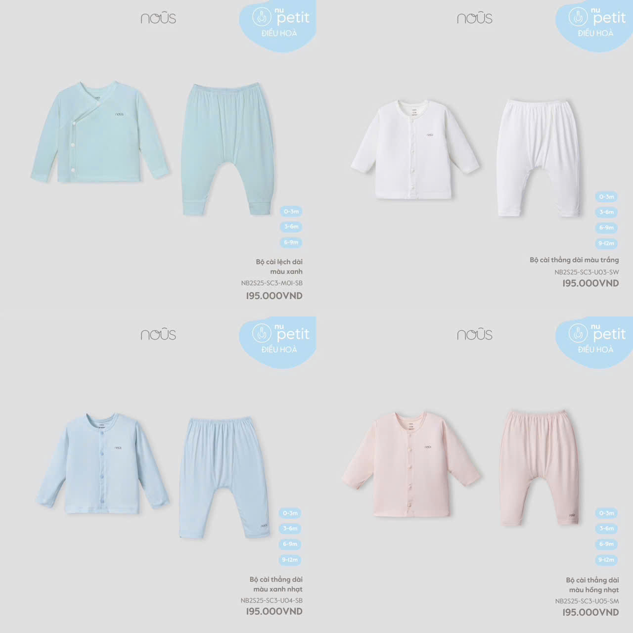 Bộ đồ dài tay Nous họa tiết dịu nhẹ cho bé yêu