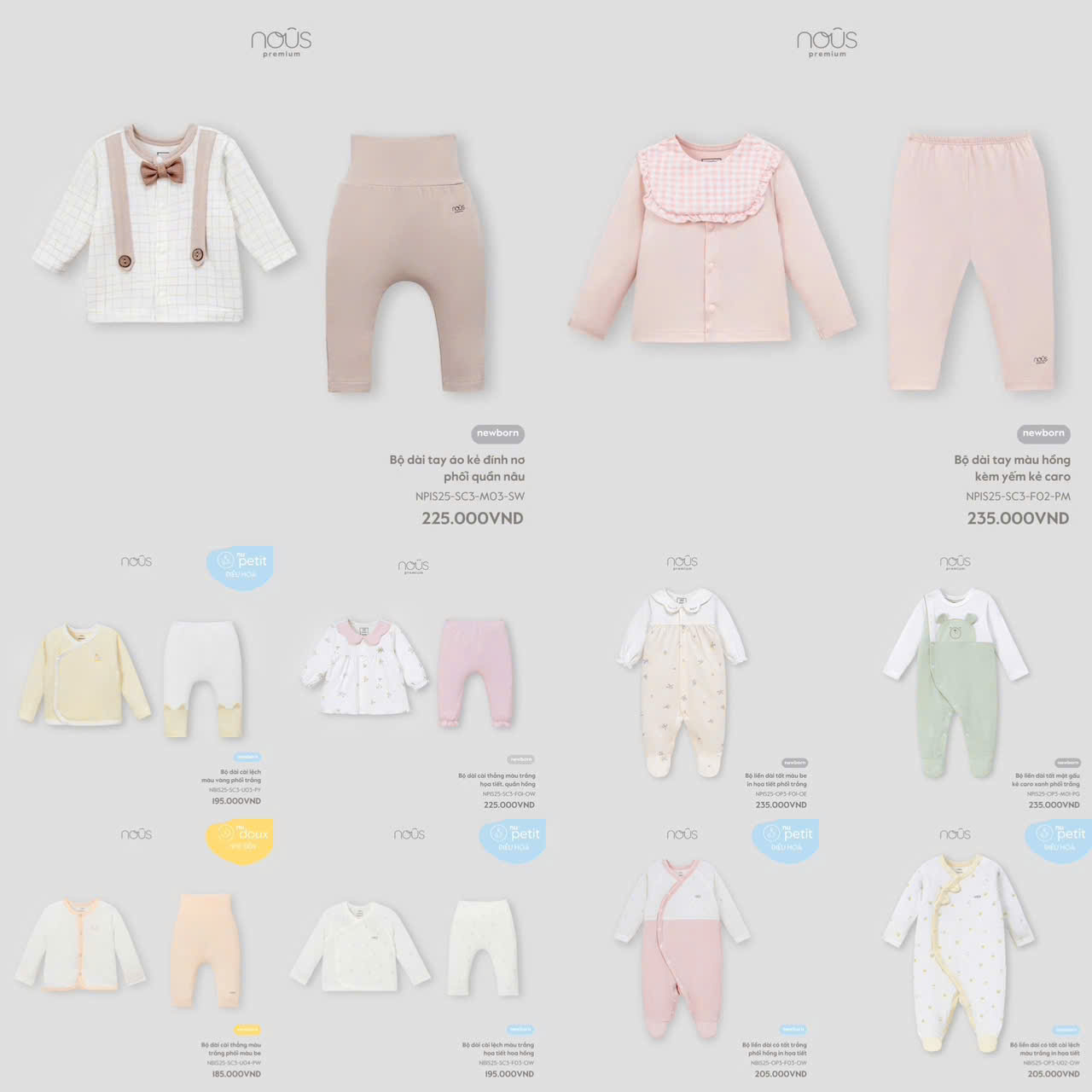 Bộ đồ dài tay Nous sơ sinh chất vải mềm mịn