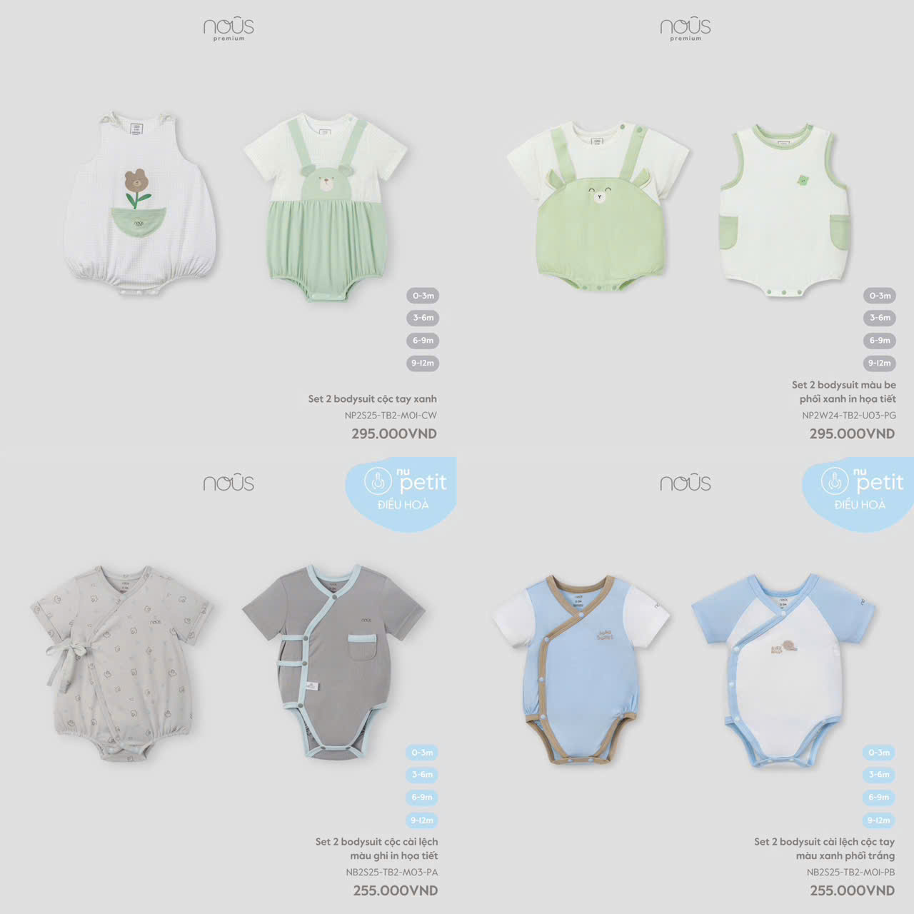 Set đôi body Nous cộc tay cotton siêu mềm cho bé yêu