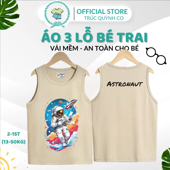 Áo 3 Lỗ Bé Trai ASTRONAUTo- Hot Trend 2024 - Mẫu Mới Nhất - Chất Xịn,bé 12kg đến 33kg
