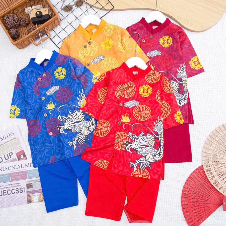 Áo Dài Tết bé Trai-QUẦN MÀU- In Họa Tiết-9-17kg-giao màu và mẫu in ngẫu nhiên