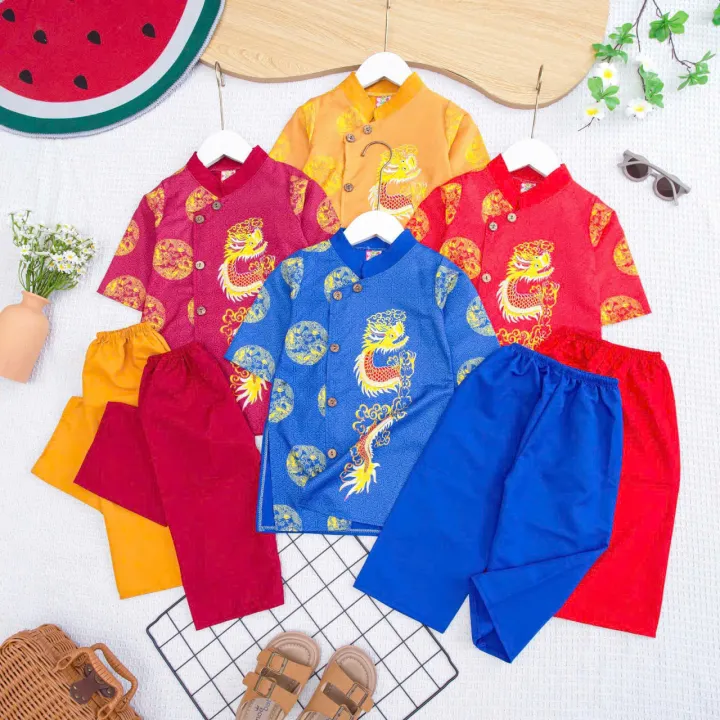 Áo Dài Tết bé Trai-QUẦN MÀU- In Họa Tiết-9-17kg-giao màu và mẫu in ngẫu nhiên