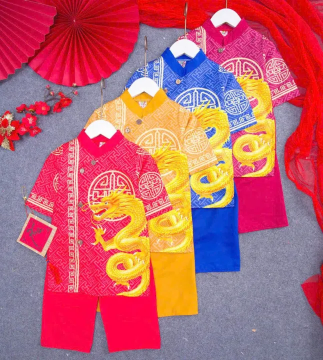 Áo Dài Tết bé Trai-QUẦN MÀU- In Họa Tiết-9-17kg-giao màu và mẫu in ngẫu nhiên