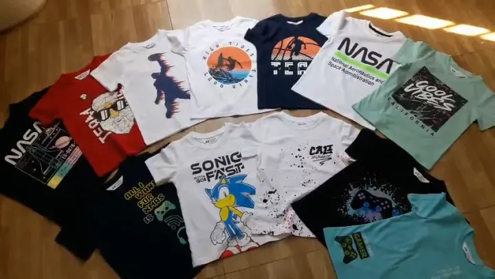Áo phông bé trai xuất dư size đại 20kg đến 43kg H.M, áo thun cotton cho bé trai 5 tuổi đến 13 tuổi