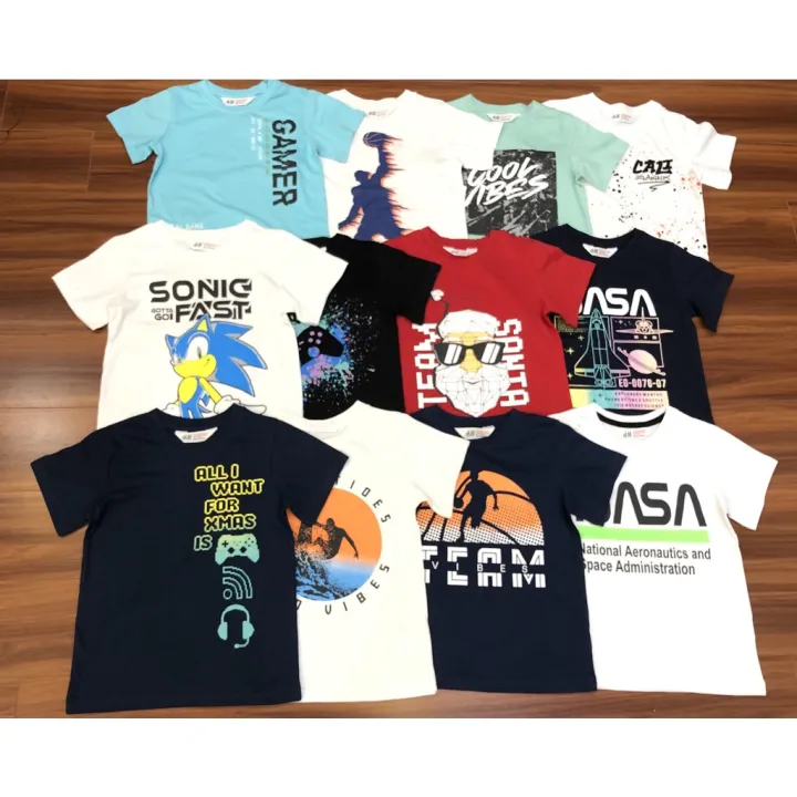 Áo phông bé trai xuất dư size đại 20kg đến 43kg H.M, áo thun cotton cho bé trai 5 tuổi đến 13 tuổi