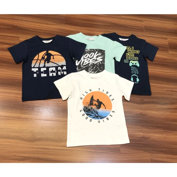 Áo phông bé trai xuất dư size đại 20kg đến 43kg H.M, áo thun cotton cho bé trai 5 tuổi đến 13 tuổi