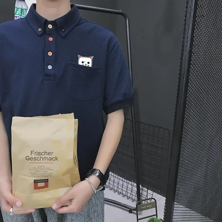 Áo phông thể thao/Áo phông nam, cộc tay, họa tiết in hoa, tay lỡ, họa tiết mặt mèo, phù hợp cho mùa hè, phong cách học sinh, cập nhật xu hướng thời trang9, mẫu mới nhất, hàng chất