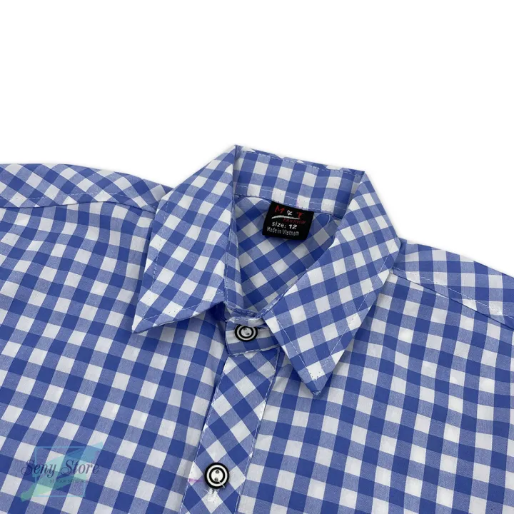 Áo sơ mi bé trai tay ngắn thời trang sọc caro nhỏ dễ phối đồ với kaki quần sọt CNX01 - áo sơ mi cho người từ 14 kg đến 60 kg