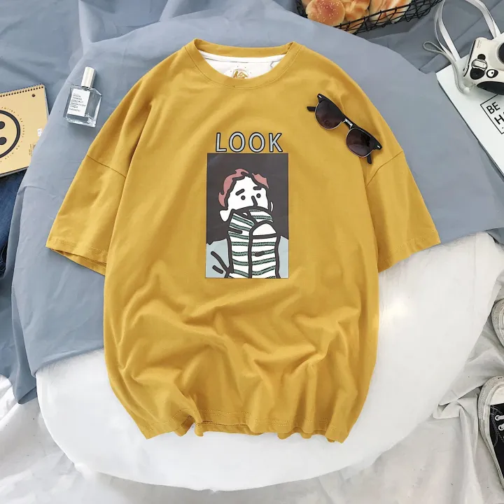 Áo T-shirt nam, cổ tròn, cộc tay, họa tiết in hoa, phong cách cá tính, phong cách Hàn Quốc, phù hợp cho mùa hè, kiểu dáng rộng rãi, phong cách học sinh9