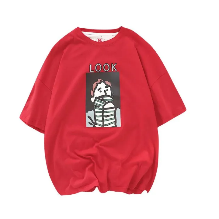 Áo T-shirt nam, cổ tròn, cộc tay, họa tiết in hoa, phong cách cá tính, phong cách Hàn Quốc, phù hợp cho mùa hè, kiểu dáng rộng rãi, phong cách học sinh9