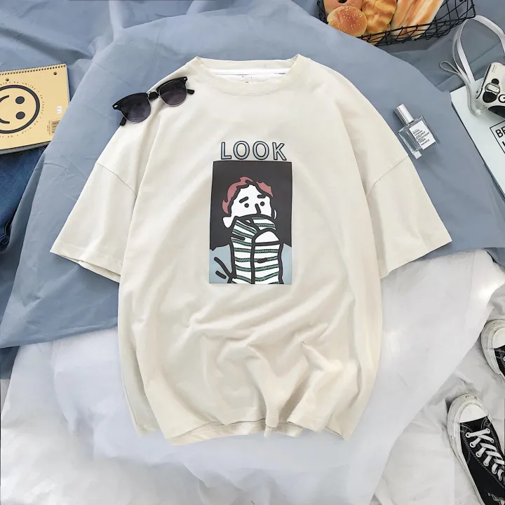 Áo T-shirt nam, cổ tròn, cộc tay, họa tiết in hoa, phong cách cá tính, phong cách Hàn Quốc, phù hợp cho mùa hè, kiểu dáng rộng rãi, phong cách học sinh9