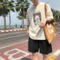 Áo T-shirt nam, cổ tròn, cộc tay, họa tiết in hoa, phong cách cá tính, phong cách Hàn Quốc, phù hợp cho mùa hè, kiểu dáng rộng rãi, phong cách học sinh9