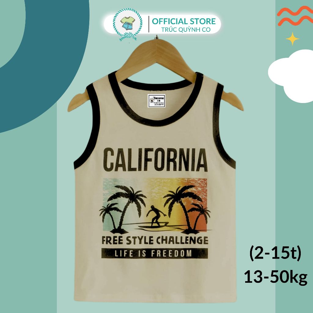 Áo Thun Ba Lỗ Nam California Trúc Quỳnh Co Lựa Chọn Hoàn Hảo Cho Phái Mạnh Bé 12kg đến 33kg