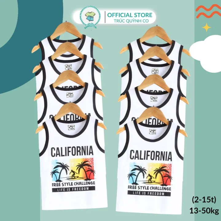 Áo Thun Ba Lỗ Nam California Trúc Quỳnh Co Lựa Chọn Hoàn Hảo Cho Phái Mạnh Bé 12kg đến 33kg