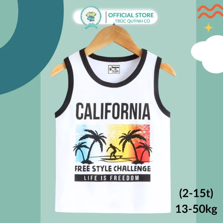 Áo Thun Ba Lỗ Nam California Trúc Quỳnh Co Lựa Chọn Hoàn Hảo Cho Phái Mạnh Bé 12kg đến 33kg