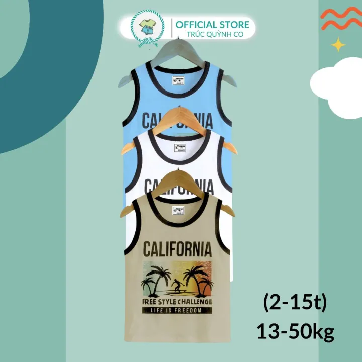 Áo Thun Ba Lỗ Nam California Trúc Quỳnh Co Lựa Chọn Hoàn Hảo Cho Phái Mạnh Bé 12kg đến 33kg