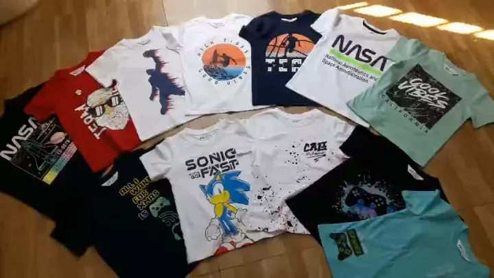 Áo thun bé trai xuất dư size đại 22kg đến 43kg H.M, áo phông cotton cho bé trai 5 tuổi đến 13 tuổi
