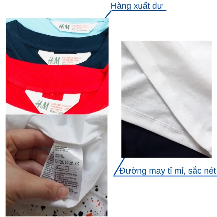 Áo thun bé trai xuất dư size đại 22kg đến 43kg H.M, áo phông cotton cho bé trai 5 tuổi đến 13 tuổi