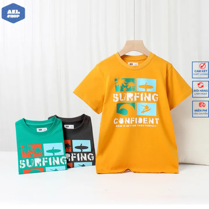 Áo thun cotton bé trai AKL 25-45kg, áo phông ngắn tay cho bé trai hàng Quảng Châu cao cấp