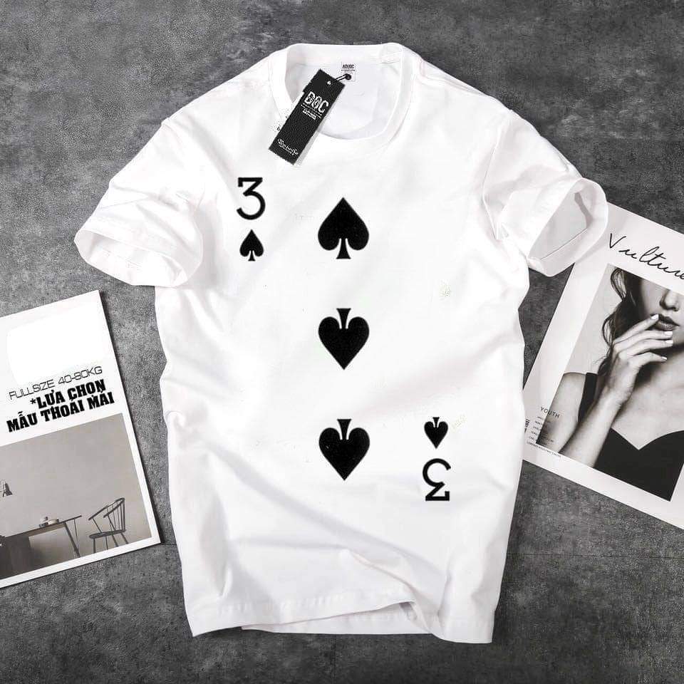Áo thun nam nữ hình lá bài cực hot vải cotton co giản 4 chiều
