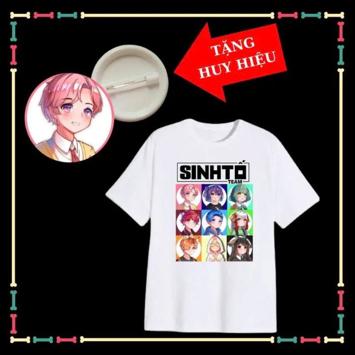 Áo thun trẻ em in hình Làng Sinh Tố Team dễ thương Oops HiHa,Sầu Riêng TV, Aby TV, Nabee... vải cotton thái co giãn-Kèm huy hiệu