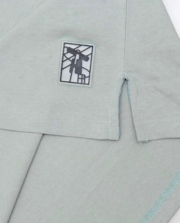 Áo thun trơn unisex form rộng xẻ tà phối thả vai vải cotton dày dặn màu xám và màu xanh nhạt