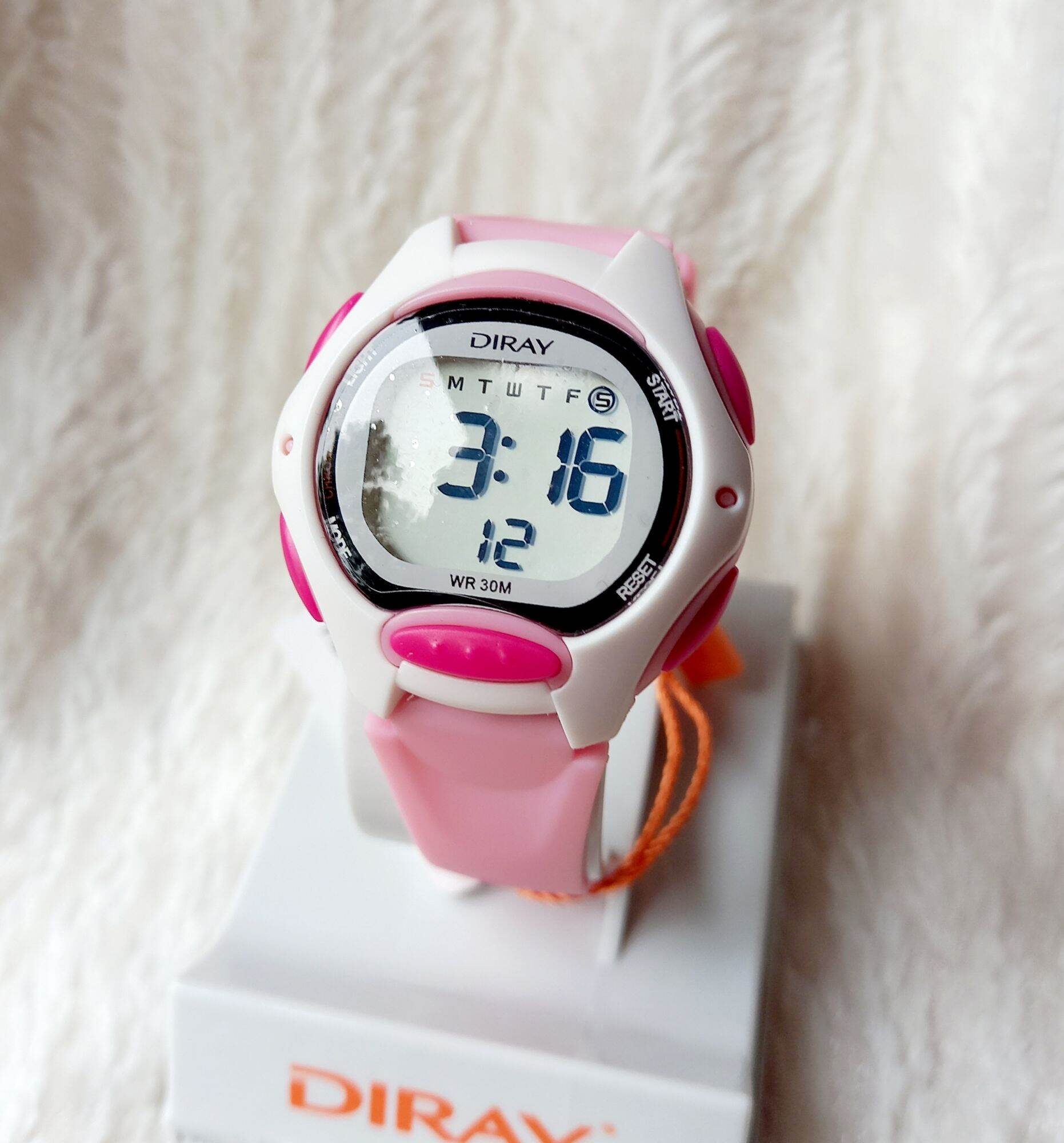 Đồng hồ trẻ em điện tử Diray chính hãng màu hồng nhạt dây silicone mềm  cho bé tay nhỏ