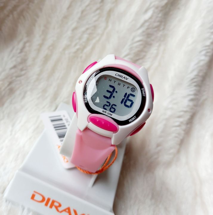 Đồng hồ trẻ em điện tử Diray chính hãng màu hồng nhạt dây silicone mềm  cho bé tay nhỏ