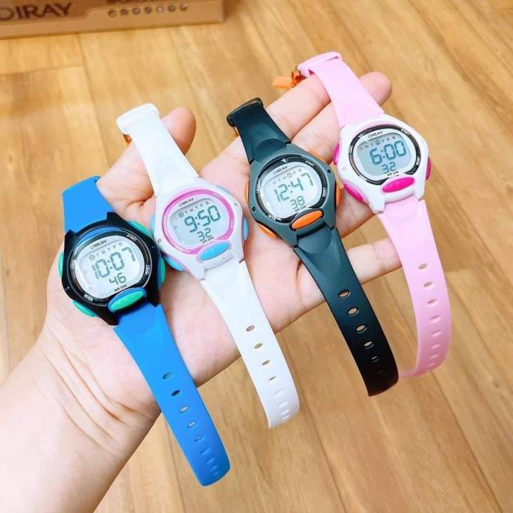 Đồng hồ trẻ em điện tử Diray chính hãng màu hồng nhạt dây silicone mềm  cho bé tay nhỏ